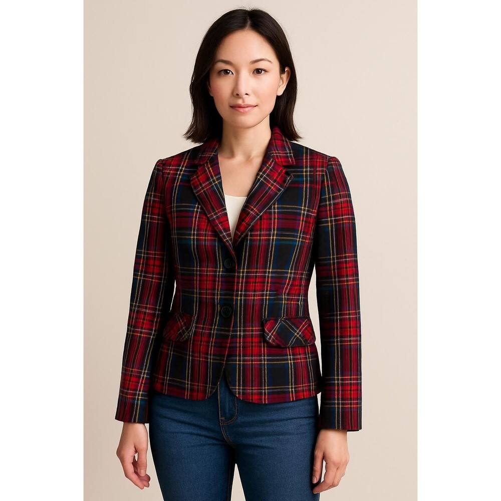 Vintage 90s Tartan Plaid Blazer Petite 6P Red Green Navy Plaid Sag Harbor Jacket